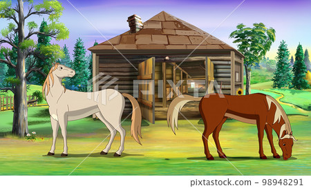 Horses at the ranch illustration 98948291
