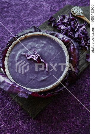 red cabbage soup in a bowl red cabbage soup in a bowl 98948306