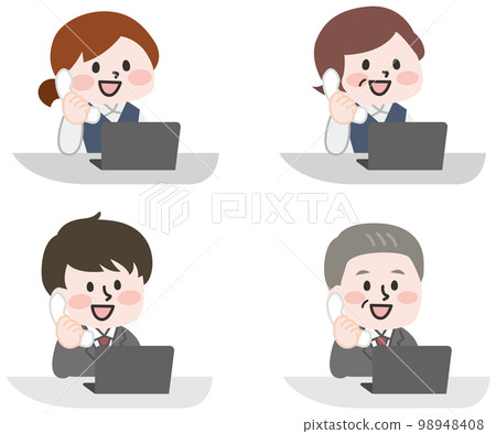 設置在辦公桌前打電話的辦公室工作人員的插圖 98948408
