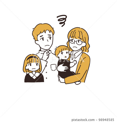 Couple with two children Worried pose Couple with two children Worried pose 98948585