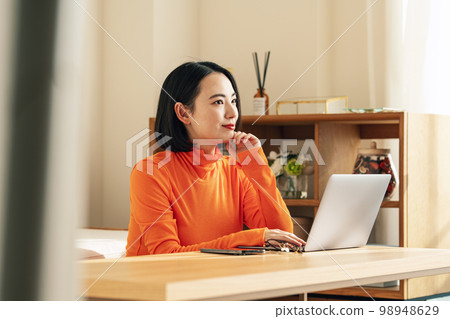 Woman doing telework at home 98948629