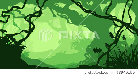 a green cartoon dense rainforest silhouette style a green cartoon dense rainforest silhouette style 98949199