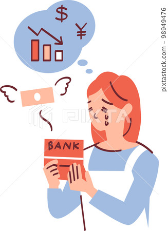 股票價格下跌時情緒低落的家庭主婦的插圖 98949476