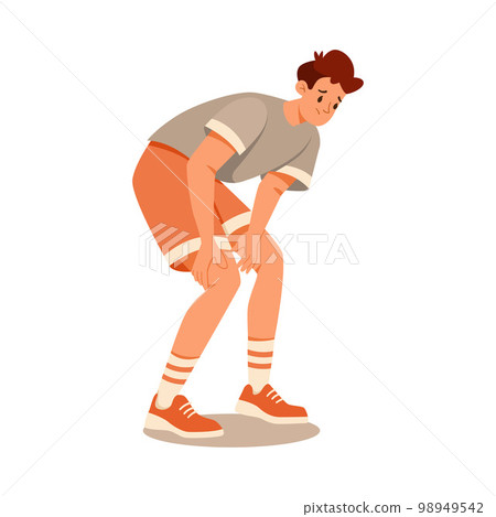 Man Character Suffering from Pain or Ache in His Knee Vector Illustration 98949542