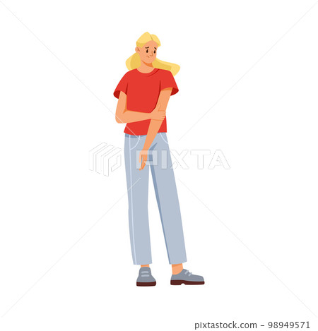 Woman Character Suffering from Pain or Ache in Her Arm Vector Illustration Woman Character Suffering from Pain or Ache in Her Arm Vector Illustration 98949571