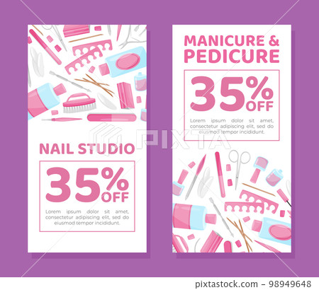 Manicure and Pedicure Banner Design with Nail Equipment Vector Template Manicure and Pedicure Banner Design with Nail Equipment Vector Template 98949648