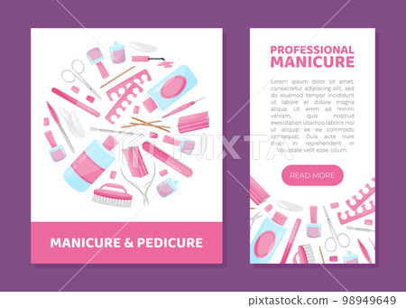 Manicure and Pedicure Banner Design with Nail Equipment Vector Template 98949649