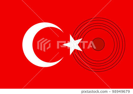 Turkey Earthquake, February 6, 2023. Mournful banner. The Epicenter of the earthquake in Turkey. Pray for Turkey. A background of the Turkish flag. Border. Target Turkey Earthquake, February 6, 2023. Mournful banner. The Epicenter of the earthquake in Turkey. Pray for Turkey. A background of the Turkish flag. Border. Target 98949679