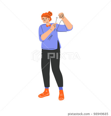 Happy Musical Woman Character Standing and Playing Triangle Vector Illustration Happy Musical Woman Character Standing and Playing Triangle Vector Illustration 98949685