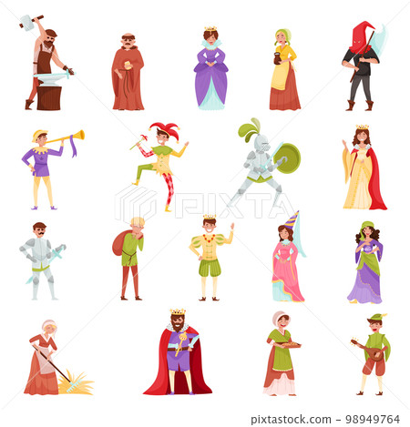 Middle Ages Century People Characters Big Vector Illustration Set Middle Ages Century People Characters Big Vector Illustration Set 98949764