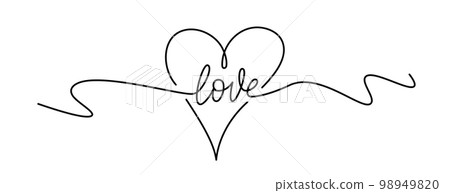LOVE word continuous one line lettering with heart shape. Vector illustration 98949820
