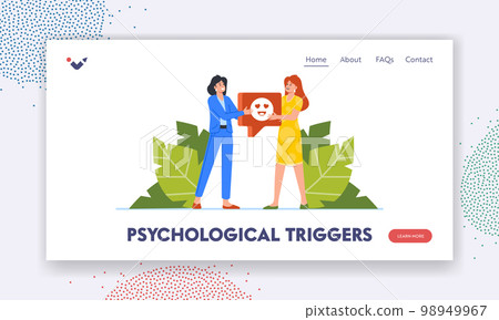 Psychological Triggers Landing Page Template. Women Characters React to Message or Post on Social Network 98949967