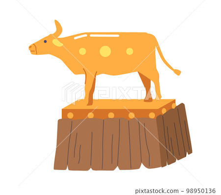 Golden Taurus Standing on Pedestal. Idol Created by Ancient Jews in Desert for Worship. Cartoon Vector Illustration Golden Taurus Standing on Pedestal. Idol Created by Ancient Jews in Desert for Worship. Cartoon Vector Illustration 98950136