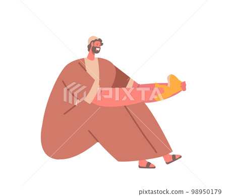Man Sits Eating Bread Contentedly. Listener of Sermons of Jesus. God Creates Miracle. Cartoon Vector Illustration Man Sits Eating Bread Contentedly. Listener of Sermons of Jesus. God Creates Miracle. Cartoon Vector Illustration 98950179