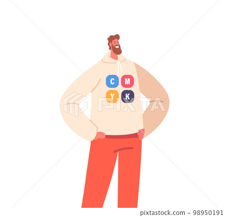 Man in Hoodie with Basic Color Palette Emblem. Successful Designer or Illustrator Character Vector Illustration 98950191
