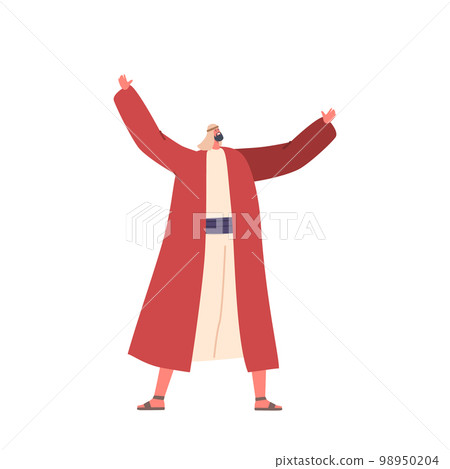 Man Rejoices Raising Hands. Biblical Male Praises God. Old Testament Stories of Salvation. Cartoon Vector Illustration Man Rejoices Raising Hands. Biblical Male Praises God. Old Testament Stories of Salvation. Cartoon Vector Illustration 98950204