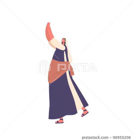 Smiling Female Dances Clapping Hands. Jewish Woman Worships Taurus Glorifying Idol. Cartoon People Vector Illustration 98950206