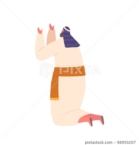 Man Praying to God Standing on Knees. Person Communicates with Creator. Glorification or Request. Vector Illustration 98950207