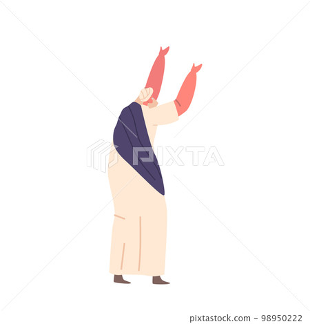Old Man Raises Hands Speaking to God Inspiredly. Worship and Honor of Creator. Cartoon People Vector Illustration 98950222