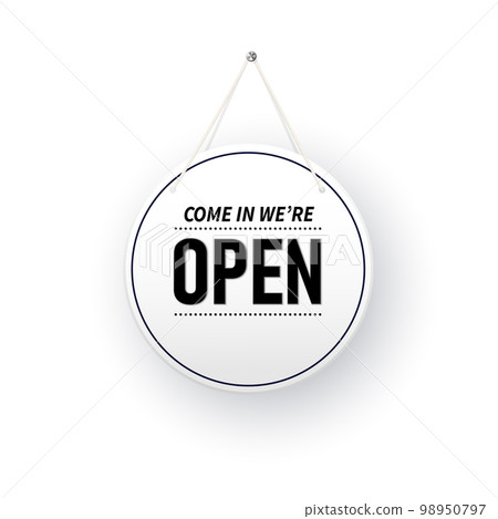 Closed and open white signboards hanged . Rectangular shape clipboard for retail, shop, store, cafe, bar, restaurant. Vector 98950797