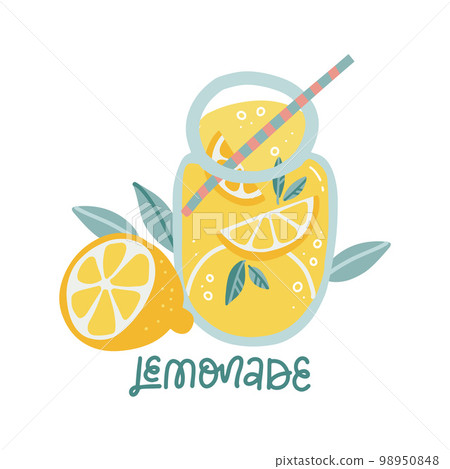 Lemonade pitcher isolated graphic element. Hand - Stock