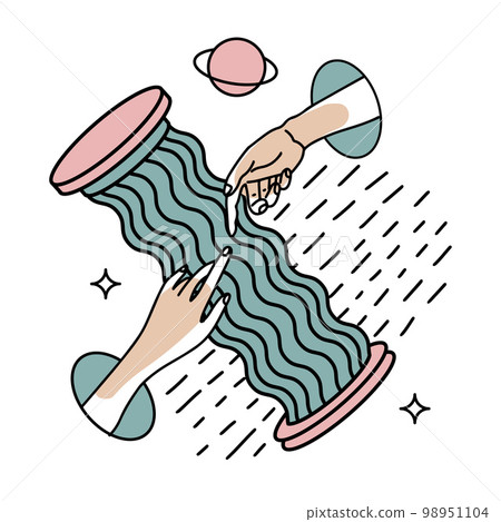 Trippy greek sculpture concept with hands, planets, stars. Psychedelic greek column vector creative poster. y2k linear hand drawn vector illustration. Trippy greek sculpture concept with hands, planets, stars. Psychedelic greek column vector creative poster. y2k linear hand drawn vector illustration. 98951104