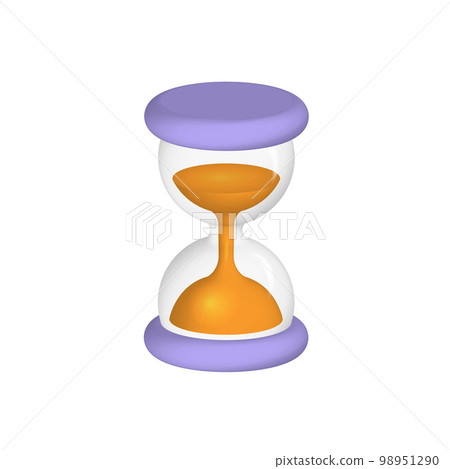 3D render Sand Clock, Time icon symbol. Lilac hourglass isolated on white background. Vintage sandglass with sand inside to measure time. Time management concept. Vector rendering illustration. 3D render Sand Clock, Time icon symbol. Lilac hourglass isolated on white background. Vintage sandglass with sand inside to measure time. Time management concept. Vector rendering illustration. 98951290