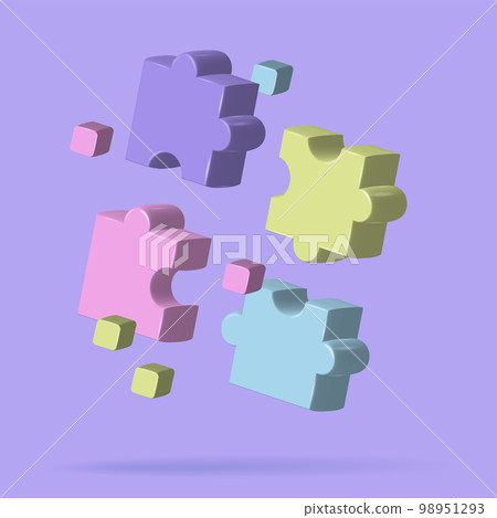 Puzzle jigsaw elements, incomplete data concept. Puzzle pieces icons flying. 3d render vector illustration. Puzzle jigsaw elements, incomplete data concept. Puzzle pieces icons flying. 3d render vector illustration. 98951293