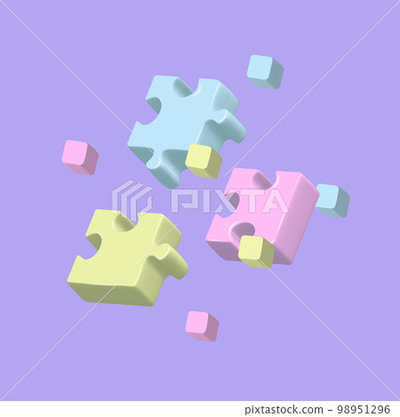 3d fast render Jigsaw puzzle concept. Tiling puzzle. Puzzles parts on lilac background. Isolated vector 3d objects 3d fast render Jigsaw puzzle concept. Tiling puzzle. Puzzles parts on lilac background. Isolated vector 3d objects 98951296
