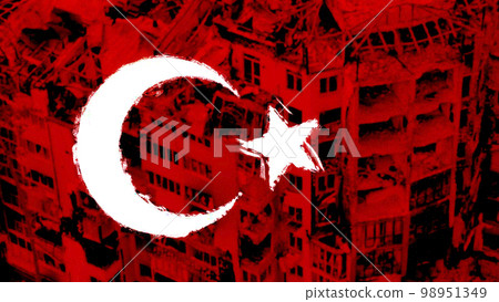 Turkey flag on the cracked earth. National flag of Turkey. Earthquake concept 98951349