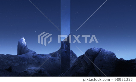 Abstract futuristic design element on mountain landscape at night with blue starry sky. Wallpaper, background, poster Abstract futuristic design element on mountain landscape at night with blue starry sky. Wallpaper, background, poster 98951353