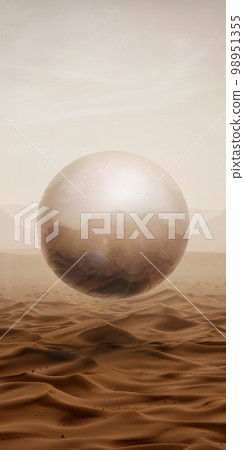 Beautiful landscape of desert with futuristic moon figure design element. Abstract art. Wallpaper, background, poster Beautiful landscape of desert with futuristic moon figure design element. Abstract art. Wallpaper, background, poster 98951355