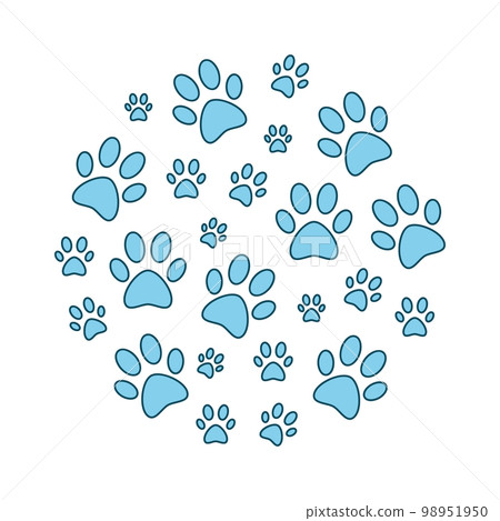 Blue animal paw prints round funny vector illustration Blue animal paw prints round funny vector illustration 98951950