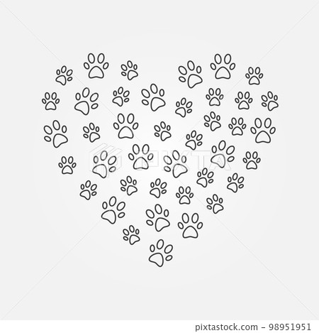 Animals footprints in heart shape vector line illustration Animals footprints in heart shape vector line illustration 98951951