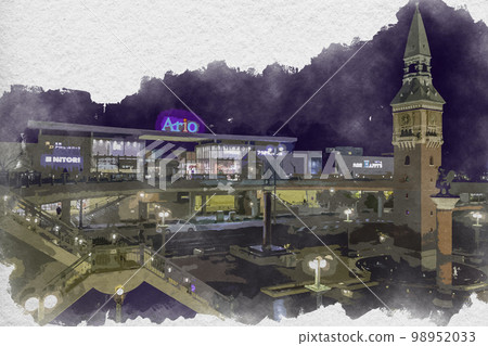 Watercolor-style Kurashiki Station North Exit Rotary in front of the station Kurashiki City, Okayama Prefecture 98952033