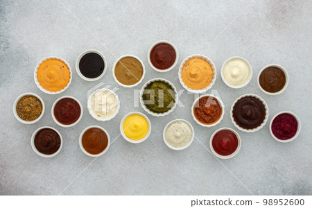 Different types of sauces in bowls Different types of sauces in bowls 98952600