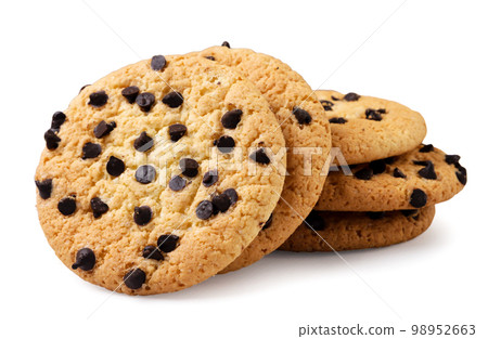 Chocolate chip cookies close-up on a white background. Isolated Chocolate chip cookies close-up on a white background. Isolated 98952663