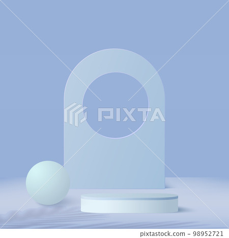 3d blue color podium and minimal blue color wall scene. 3d podium minimal abstract background. Pastel color abstract room design. Vector 98952721