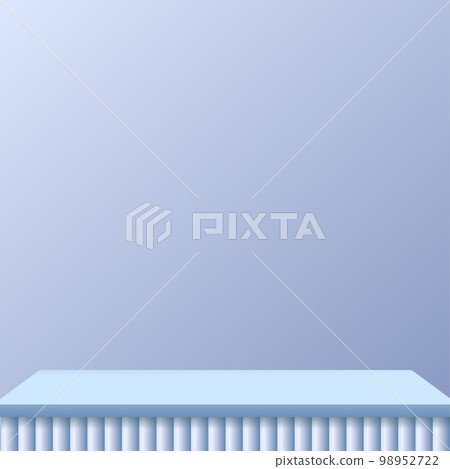 3d blue color podium and minimal blue color wall scene. 3d podium minimal abstract background. Pastel color abstract room design. Vector 98952722