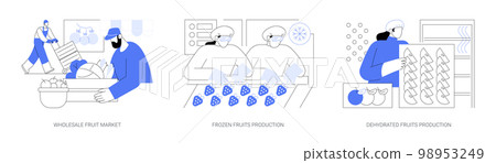 Fruits selling and processing abstract concept vector illustrations. 98953249