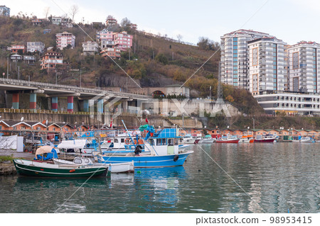 Arakli fishing harbor, Trabzon, Turkey. Coastal view 98953415