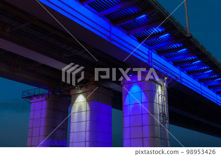 Illuminated New bridge at night. This bridge goes across the Ob 98953426