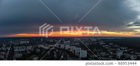 Aerial sunset in Kharkiv city residential district Aerial sunset in Kharkiv city residential district 98953444