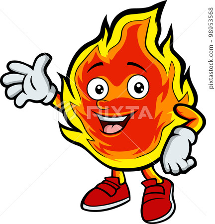 Cute flame cartoon mascot waving hand Cute flame cartoon mascot waving hand 98953568