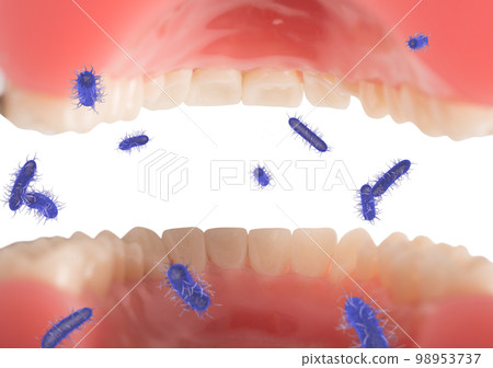 Opened mouth full of viruses and bacteria Opened mouth full of viruses and bacteria 98953737