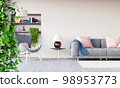 Modern bright living room with sofa and armchair 98953773