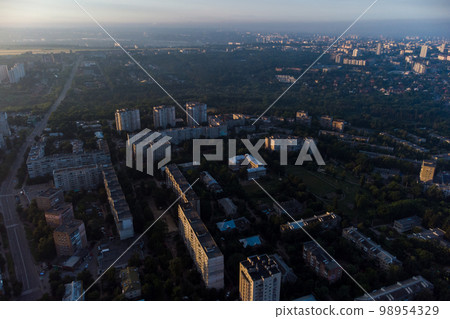 Aerial morning above Kharkiv city houses view Aerial morning above Kharkiv city houses view 98954329