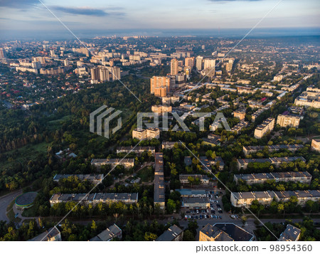 Aerial morning above Kharkiv city streets view Aerial morning above Kharkiv city streets view 98954360
