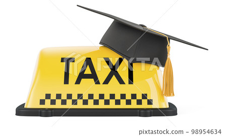 Taxi car signboard with education hat. 3D rendering 98954634