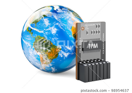 Trusted Platform Module, TPM with forbidden symbol, 3D rendering Trusted Platform Module, TPM with forbidden symbol, 3D rendering 98954637